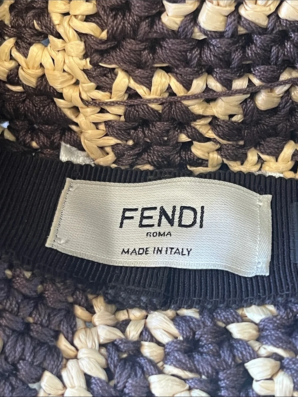 Fendi Brown & Natural Crochet Wide Brim Hat